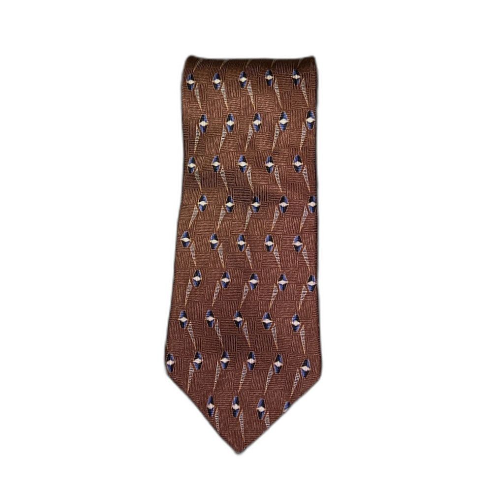 Bill Blass Brown Geometric Silk Necktie